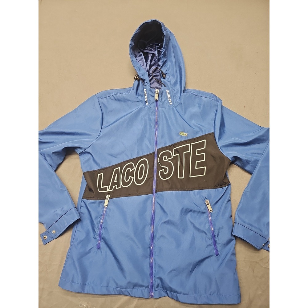 Lacoste "Men's Size XL" Blue Full Zip Hooded Windbreaker Jacket